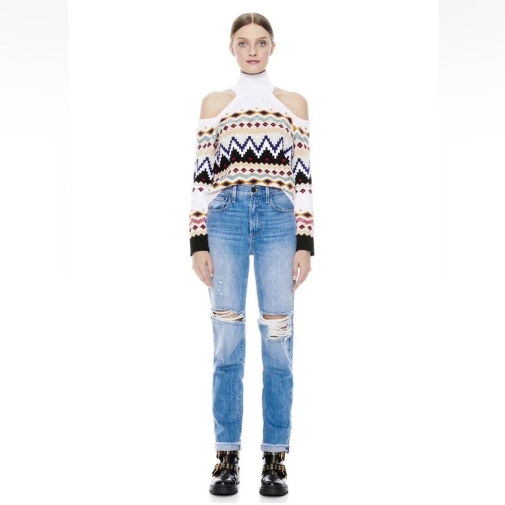 Alice + Olivia Sz Small Leora Fair isle Turtleneck Sweater Cut Shoulders